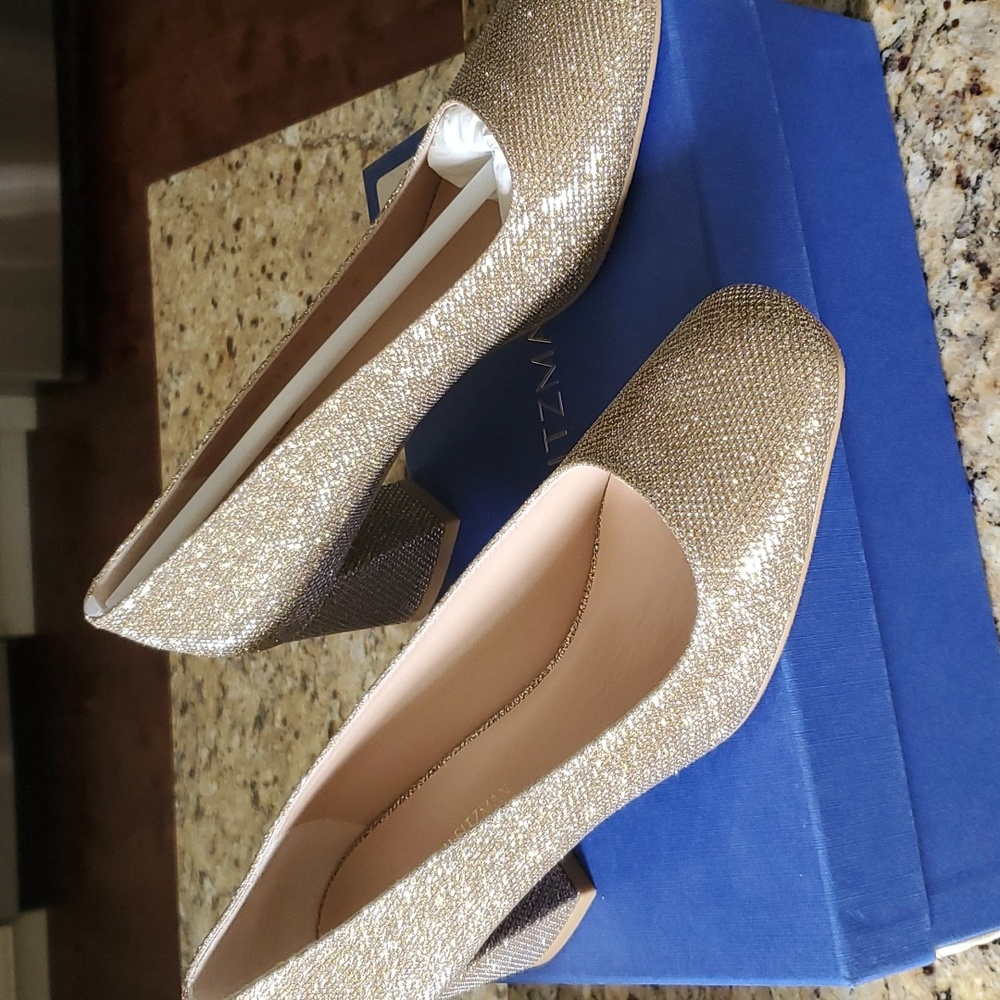 STUART WEITZMAN Mermaid Platinum Noir Glittery Pumps Size 8